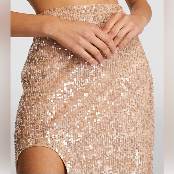 Zeynep Arcay NWT Sequin Slit Skirt in Nude - Picture 3 of 16